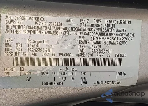 2012 Ford Focus S from USA, damaged, VIN 1FAHP3E26CL427007